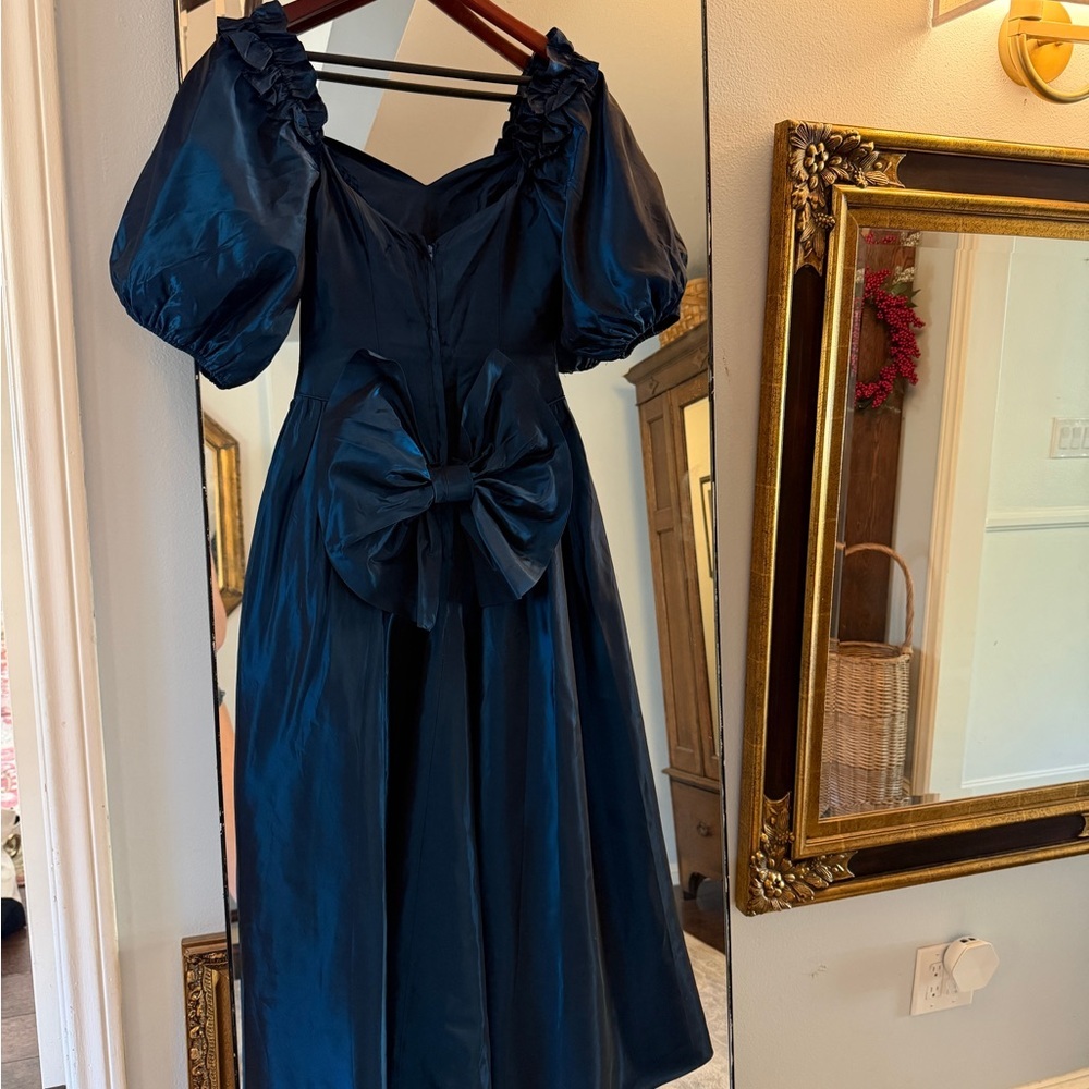 Vintage Jessica Mcluntock style Teal Off-Shoulder Dress with bow - Picture 5 of 11